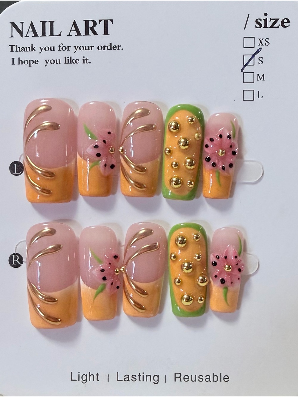 Pink & Orange Floral Press-On Nail Set